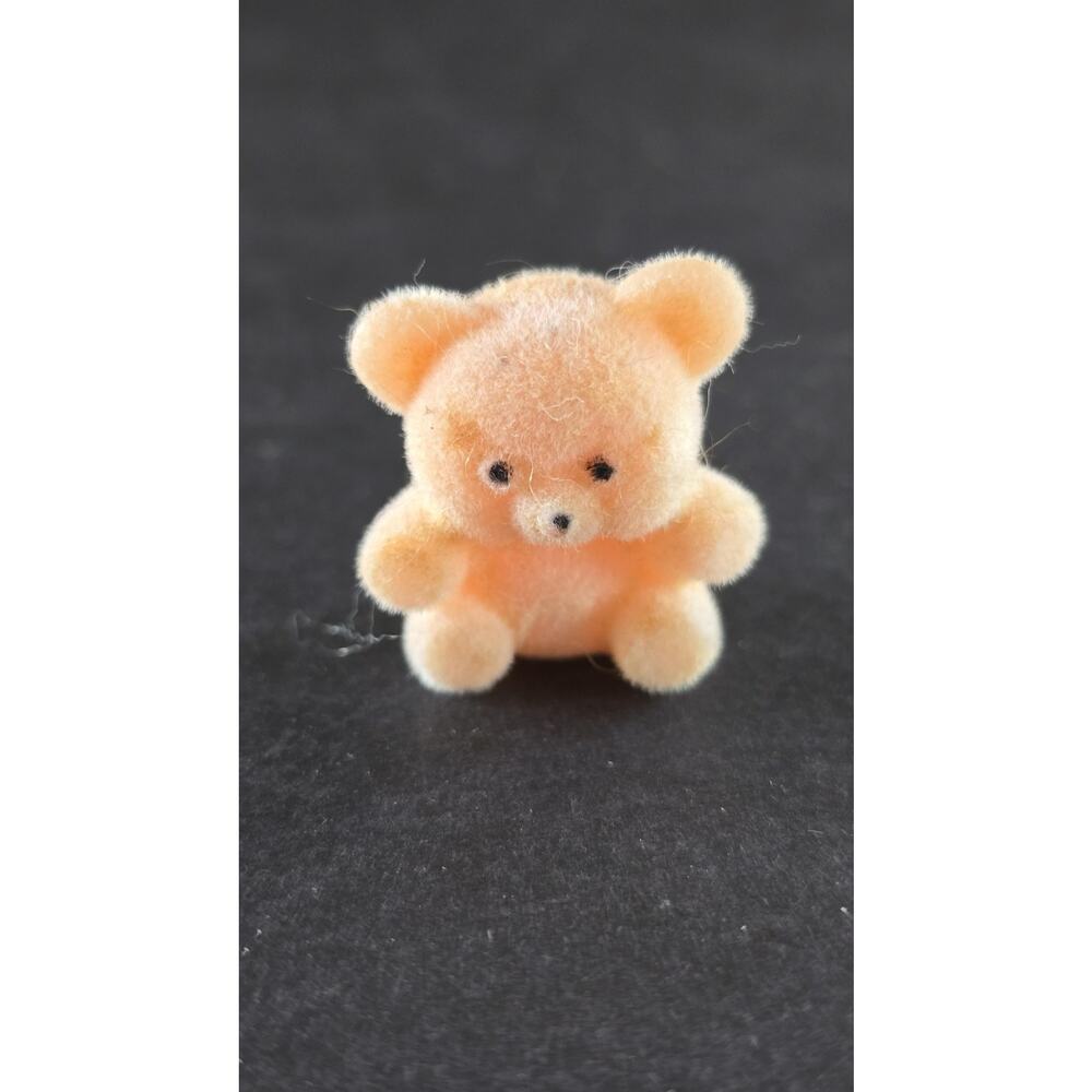 Miniature Flocked Bear Figurine Small Orange Dollhouse Animal Toy Decor